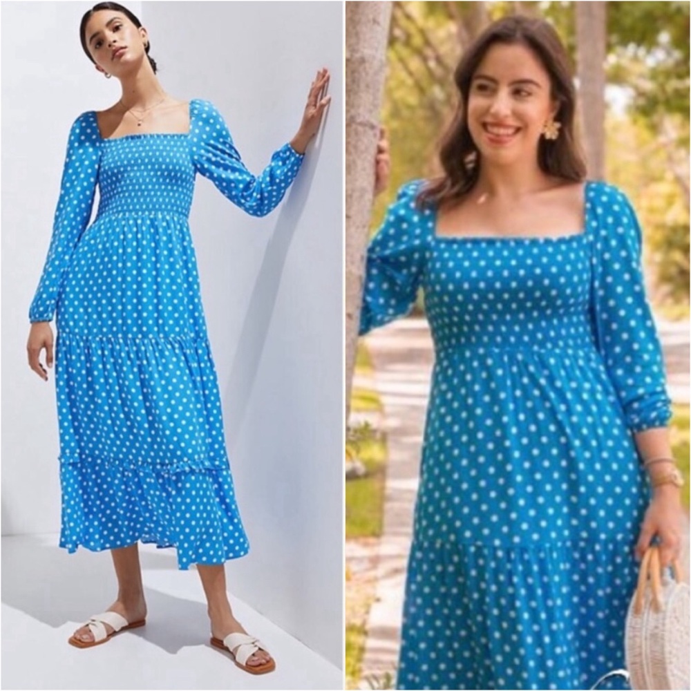 Anthropologie Blue Polka Dot Midi Dress